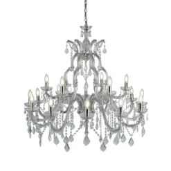 Kroonluchter Marie Therese, 18-lichts, chroom, kristalglas