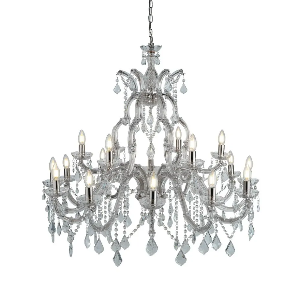 Kroonluchter Marie Therese, 18-lichts, chroom, kristalglas