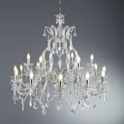Kroonluchter Marie Therese, 18-lichts, chroom, kristalglas