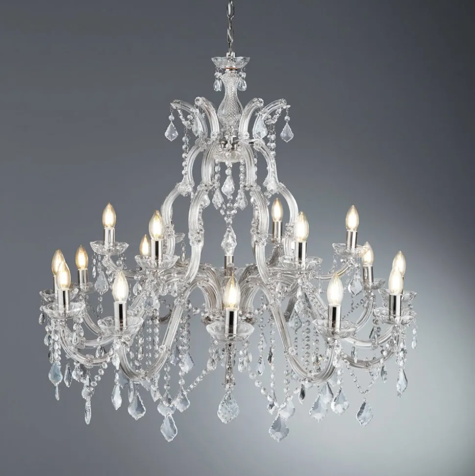 Kroonluchter Marie Therese, 18-lichts, chroom, kristalglas