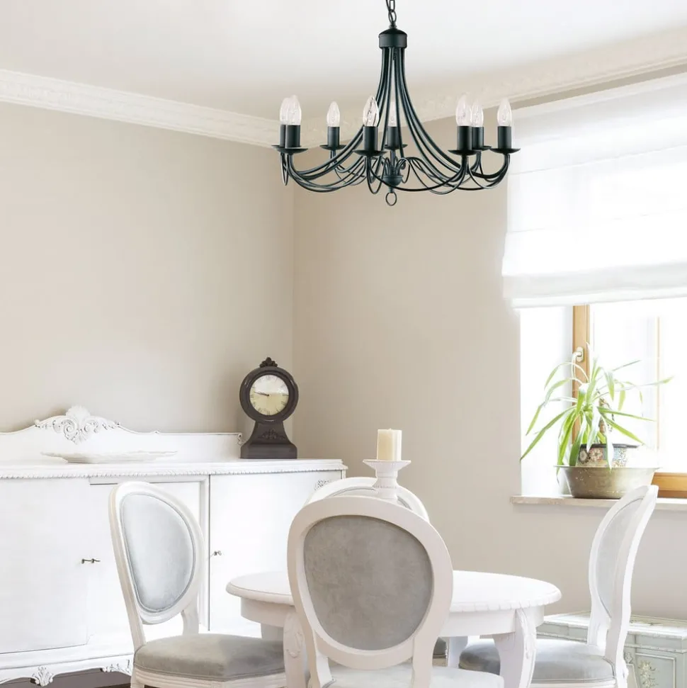 Kroonluchter Maypole mat-zwart, 8-lamps