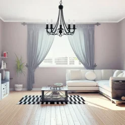 Kroonluchter Maypole mat-zwart, 5-lamps