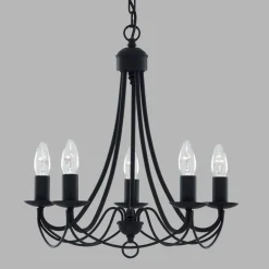 Kroonluchter Maypole mat-zwart, 5-lamps