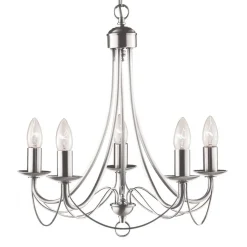 Kroonluchter Maypole satijn zilver, 5-lamps