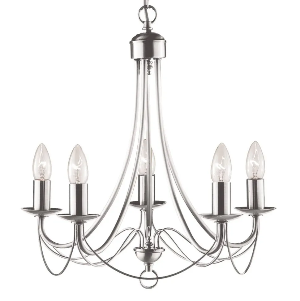 Kroonluchter Maypole satijn zilver, 5-lamps