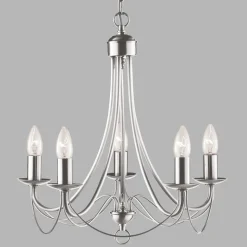 Kroonluchter Maypole satijn zilver, 5-lamps