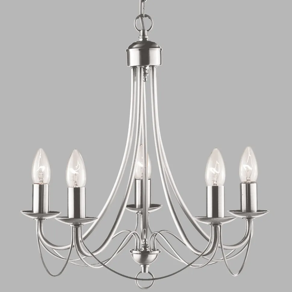 Kroonluchter Maypole satijn zilver, 5-lamps