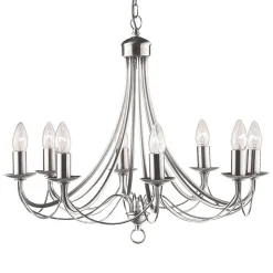 Kroonluchter Maypole satijn zilver, 8-lamps