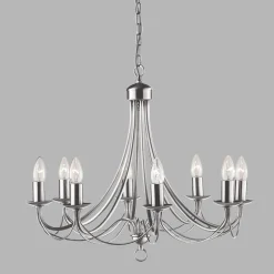 Kroonluchter Maypole satijn zilver, 8-lamps