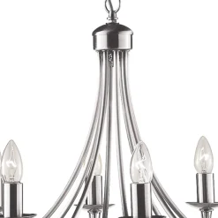 Kroonluchter Maypole satijn zilver, 8-lamps