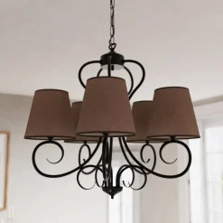 Kroonluchter Midgrad, 5-lamps, bruin