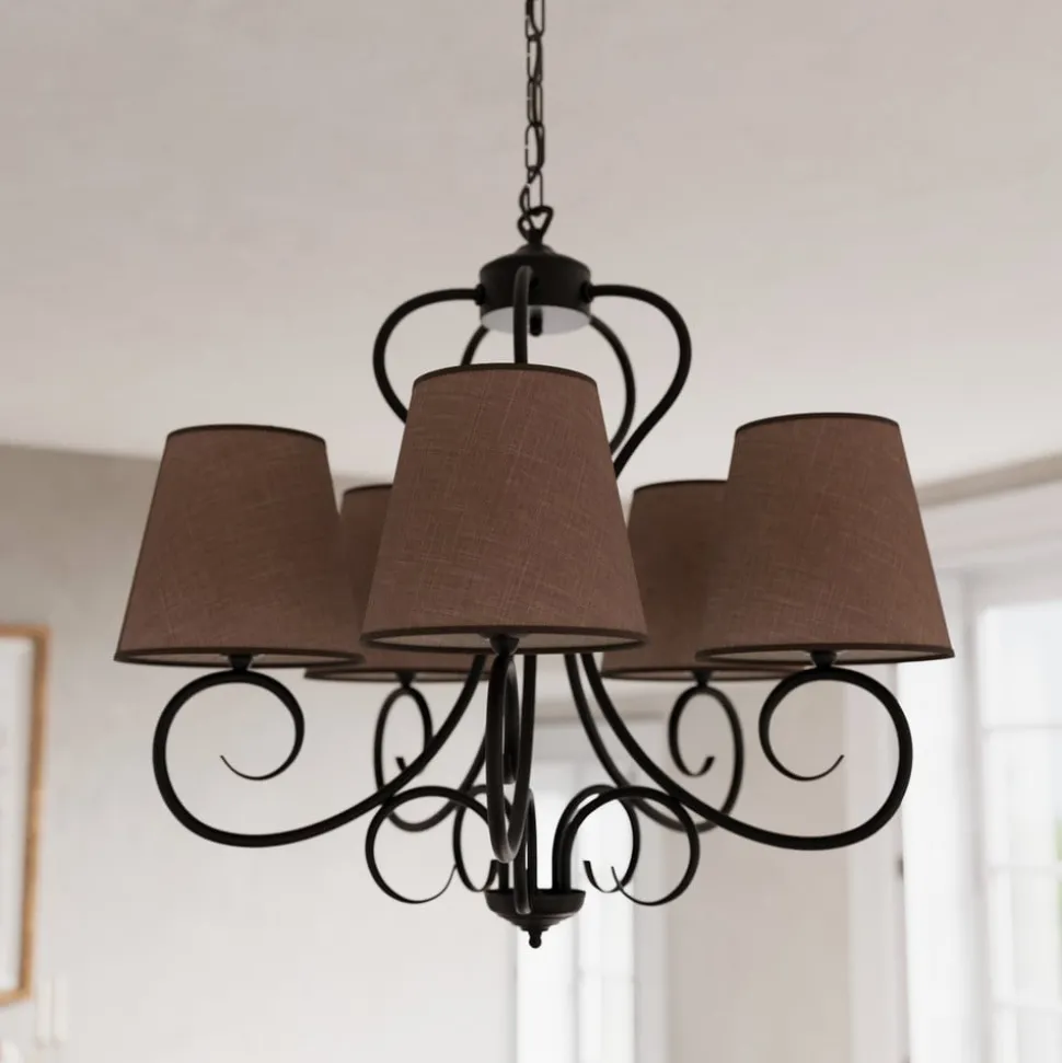 Kroonluchter Midgrad, 5-lamps, bruin