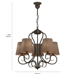 Kroonluchter Midgrad, 5-lamps, bruin