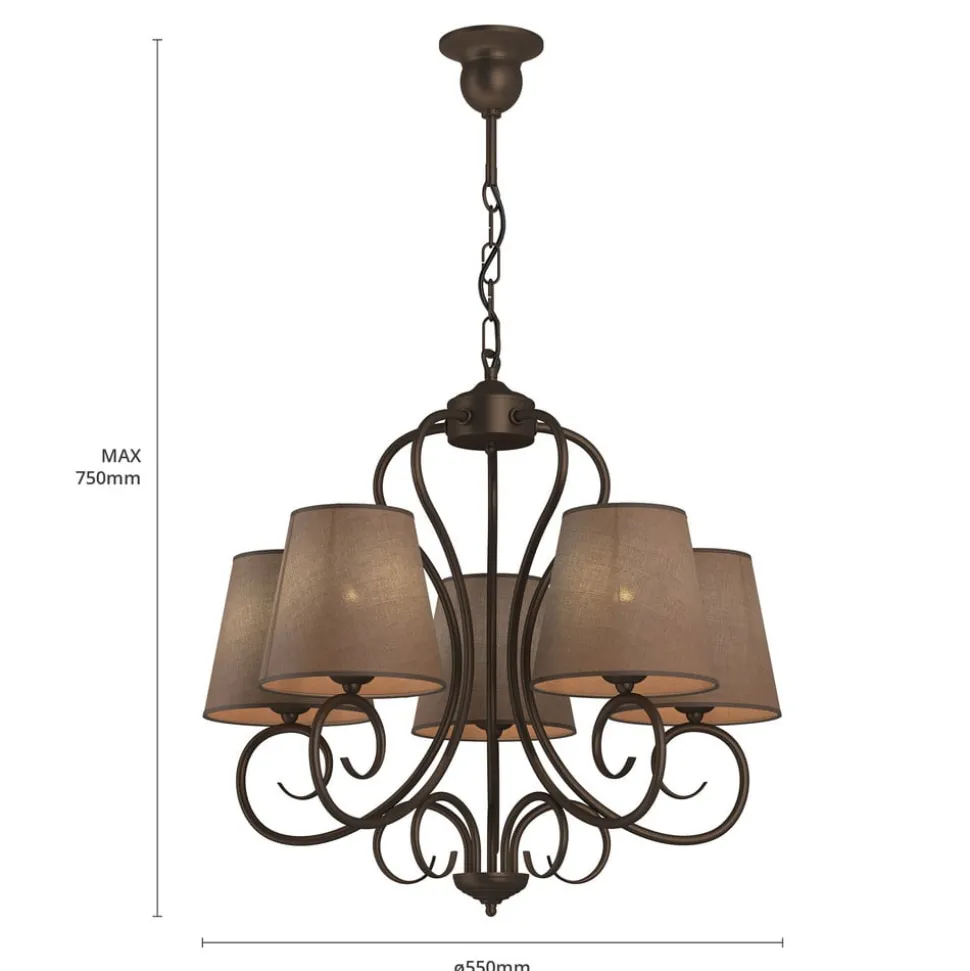 Kroonluchter Midgrad, 5-lamps, bruin
