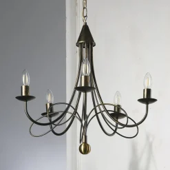 Kroonluchter Milvia, 5-lamps, bronskleurig, metaal