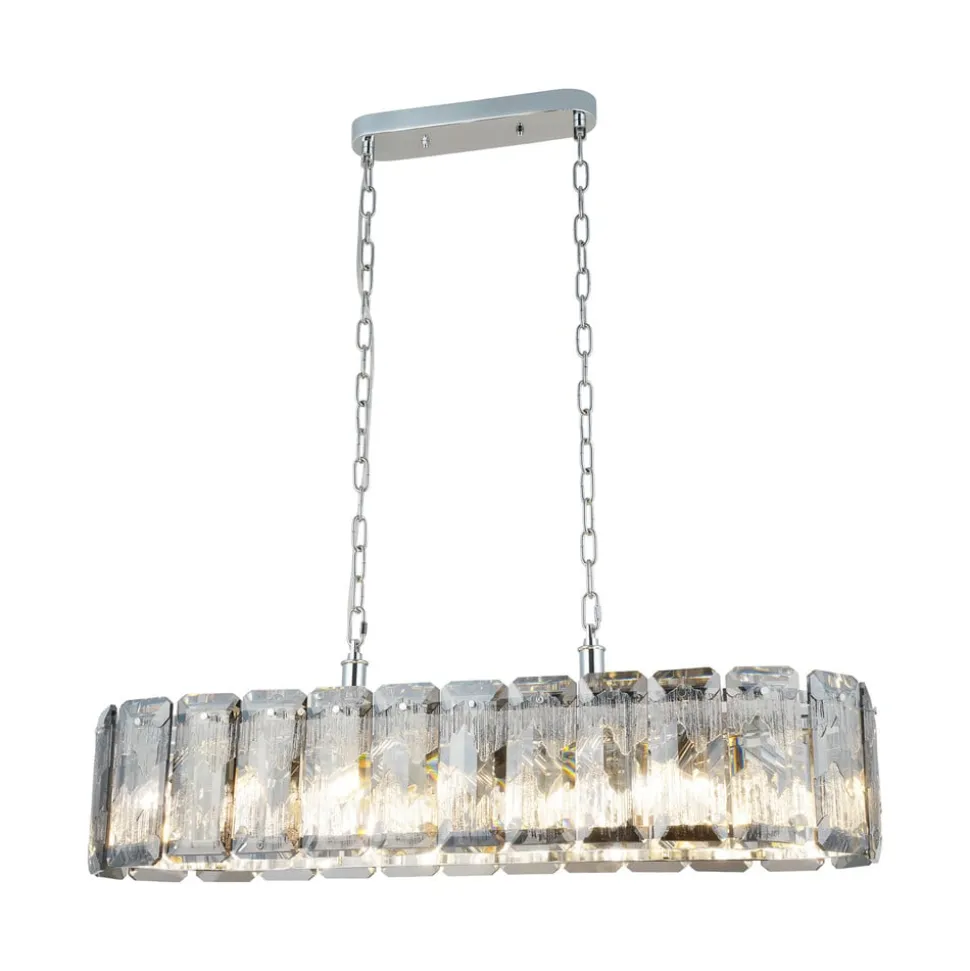 Kroonluchter Orvin, lineair, chroom, 16-lichts, lengte 96 cm, glas