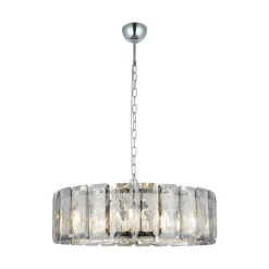 Kroonluchter Orvin, rond, chroom, 8-lamps, Ø 67 cm, glas