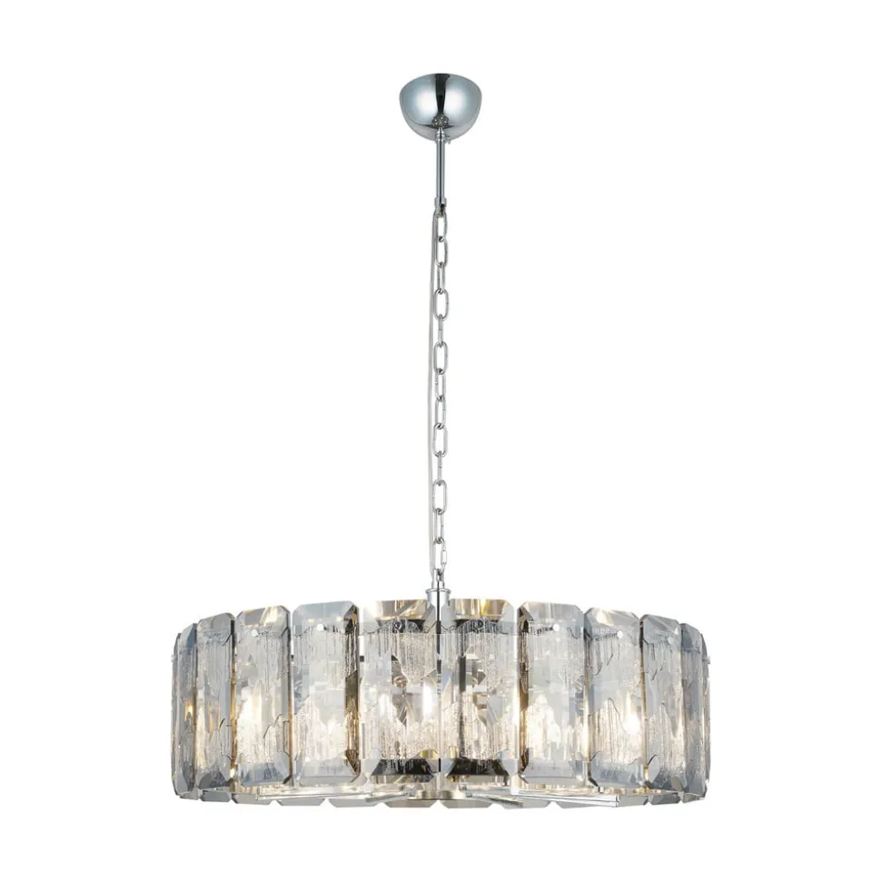 Kroonluchter Orvin, rond, chroom, 8-lamps, Ø 67 cm, glas