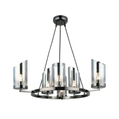 Kroonluchter Padrela, Ø 68 cm, zwart-chroom 6-lamps