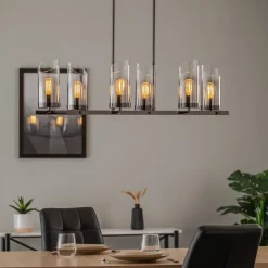 Kroonluchter Padrela, lineair, zwart-chroom, 6-lamps