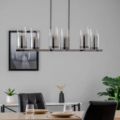 Kroonluchter Padrela, lineair, zwart-chroom, 6-lamps