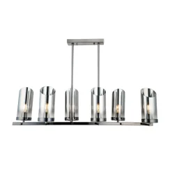 Kroonluchter Padrela, lineair, zwart-chroom, 6-lamps