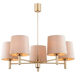 Kroonluchter Polo, 5-lamps, beige/messing donker