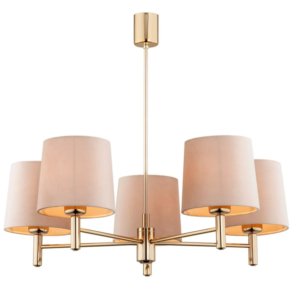 Kroonluchter Polo, 5-lamps, beige/messing donker