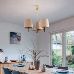 Kroonluchter Polo, 3-lamps, beige/donker messing
