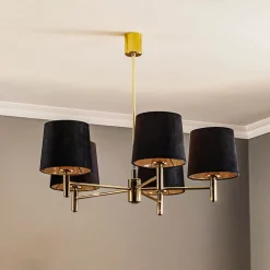 Kroonluchter Polo, 5-lamps, zwart/donker messing