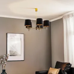 Kroonluchter Polo, 5-lamps, zwart/donker messing