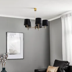 Kroonluchter Polo, 5-lamps, zwart/donker messing