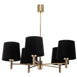 Kroonluchter Polo, 5-lamps, zwart/donker messing