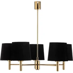 Kroonluchter Polo, 5-lamps, zwart/donker messing