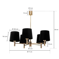 Kroonluchter Polo, 5-lamps, zwart/donker messing
