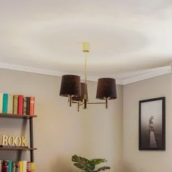 Kroonluchter Polo, 3-lamps, zwart/donker messing