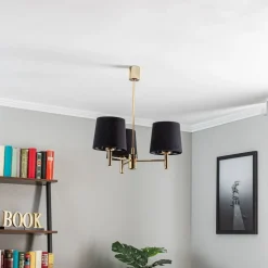 Kroonluchter Polo, 3-lamps, zwart/donker messing