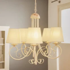 Kroonluchter Pompei, met kappen, antiek wit