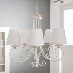 Kroonluchter Pompei, met kappen, antiek wit