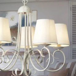 Kroonluchter Pompei, met kappen, antiek wit