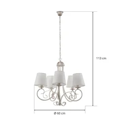 Kroonluchter Pompei, met kappen, antiek wit