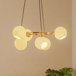 Kroonluchter Ramella, antiek messing, 6-lamps