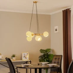 Kroonluchter Ramella, antiek messing, 6-lamps