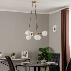 Kroonluchter Ramella, antiek messing, 6-lamps