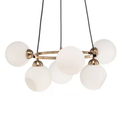 Kroonluchter Ramella, antiek messing, 6-lamps