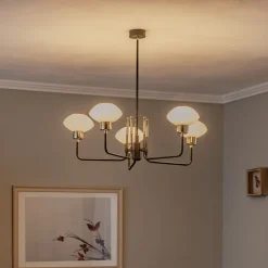 Kroonluchter Ravello, 5-lamps, zwart/wit/goud