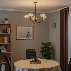 Kroonluchter Ravello, 5-lamps, zwart/wit/goud