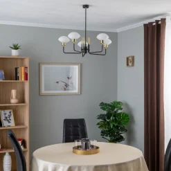 Kroonluchter Ravello, 5-lamps, zwart/wit/goud