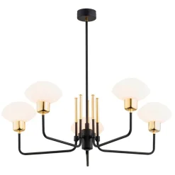 Kroonluchter Ravello, 5-lamps, zwart/wit/goud