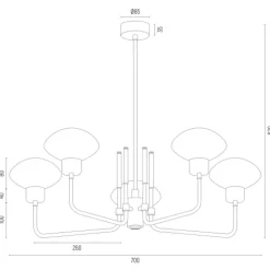 Kroonluchter Ravello, 5-lamps, zwart/wit/goud